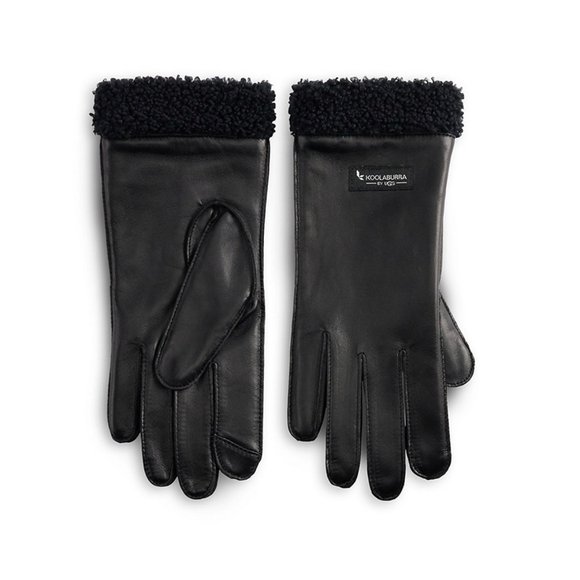 UGG Koolaburra Sherpa Trim Black Leather Gloves - Picture 1 of 4